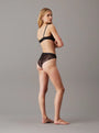 Calvin Klein ICON LACE Womens Tanga Black side view on model showcasing lace details and fit.
