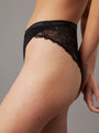 Calvin Klein ICON LACE Womens Tanga Black side view showcasing lace detailing and waistband.