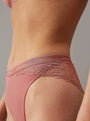 Calvin Klein ICON LACE Womens Tanga Red Grape side view showcasing lace detail and branding on the waistband.