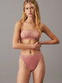 Calvin Klein ICON LACE Womens Tanga Red Grape side view showing model wearing lingerie set in soft lace detail.