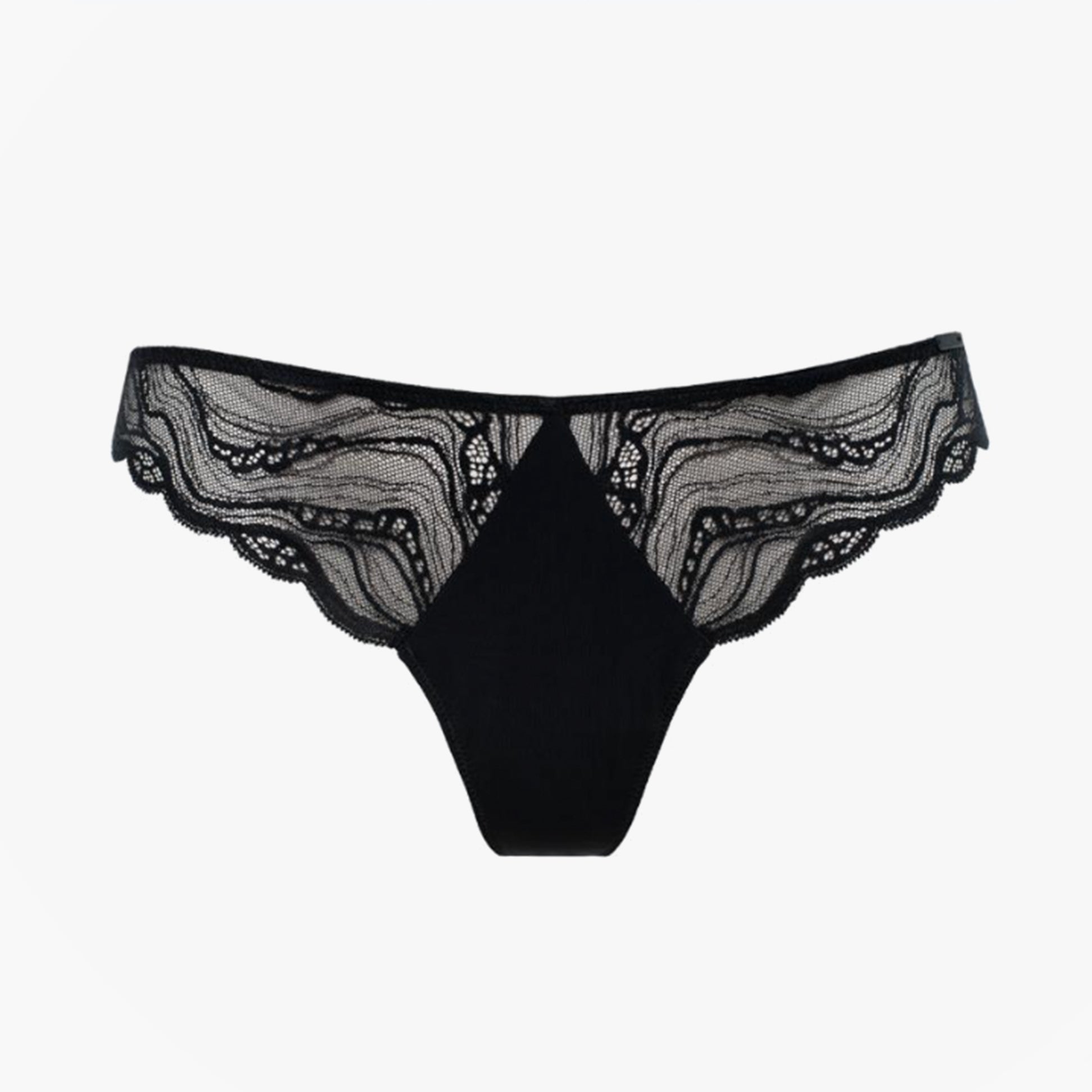 Calvin Klein THONG Womens Speakeasy Navy front view of delicate lace thong underwear.