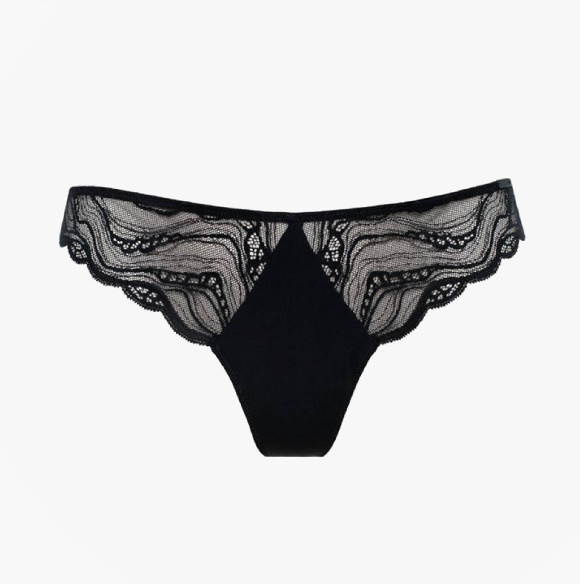 Calvin Klein THONG Womens Speakeasy Navy front view of delicate lace thong underwear.