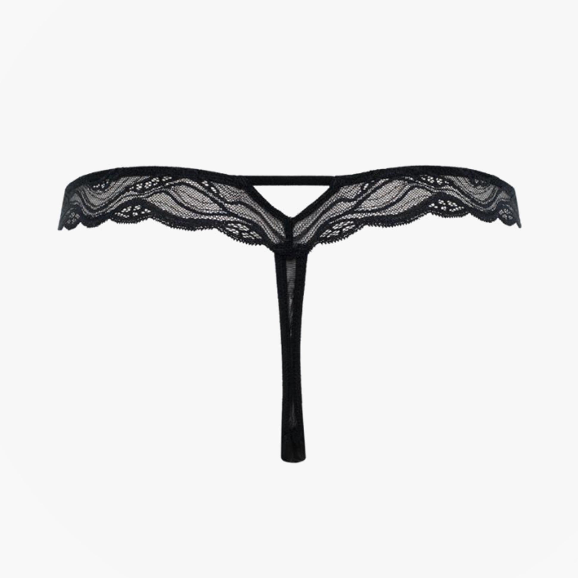 Calvin Klein THONG Womens Speakeasy Navy front view showing lace design and thong style.