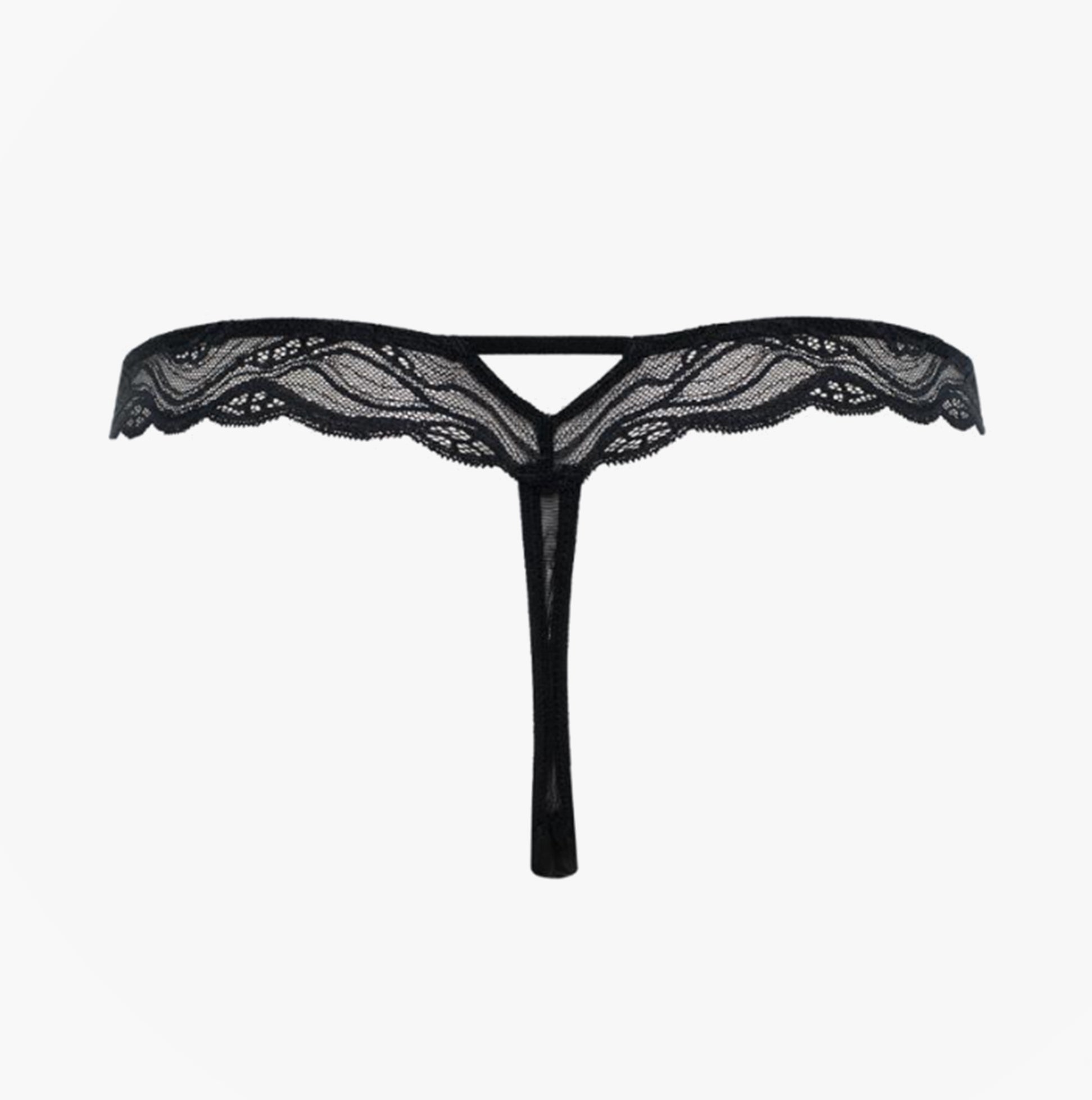 Calvin Klein THONG Womens Speakeasy Navy front view showing lace design and thong style.