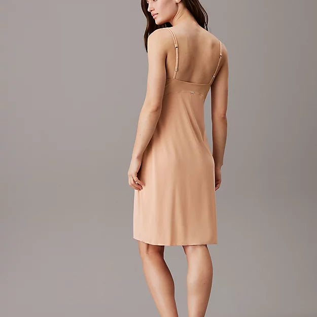 Calvin Klein SCULPT LACE LOUNGE Full Slip Nightdress Womens Subtle Bloom back view showing spaghetti straps and soft fabric.