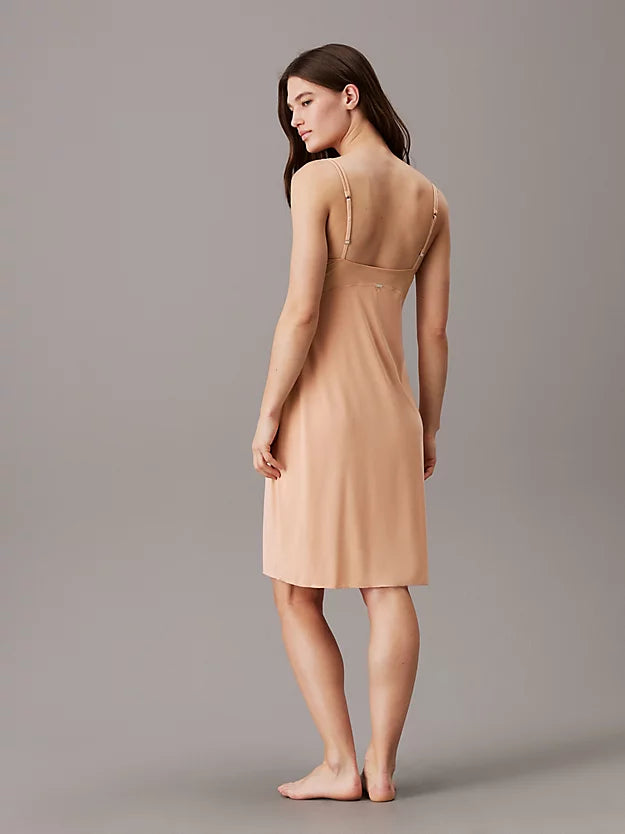 Calvin Klein SCULPT LACE LOUNGE Full Slip Nightdress Womens Subtle Bloom back view showing spaghetti straps and soft fabric.