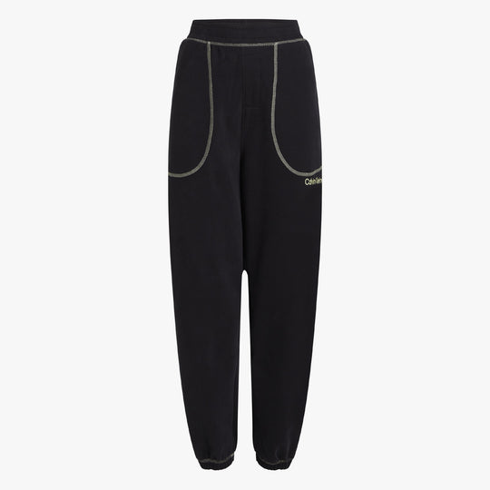 Calvin Klein FUTURE SHIFT Womens Joggers Black front view showcasing comfort material and elastic waistband.