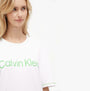 Calvin Klein Womens Loungewear Set T-Shirt and Shorts front view showcasing the soft cotton T-shirt with green logo detail.