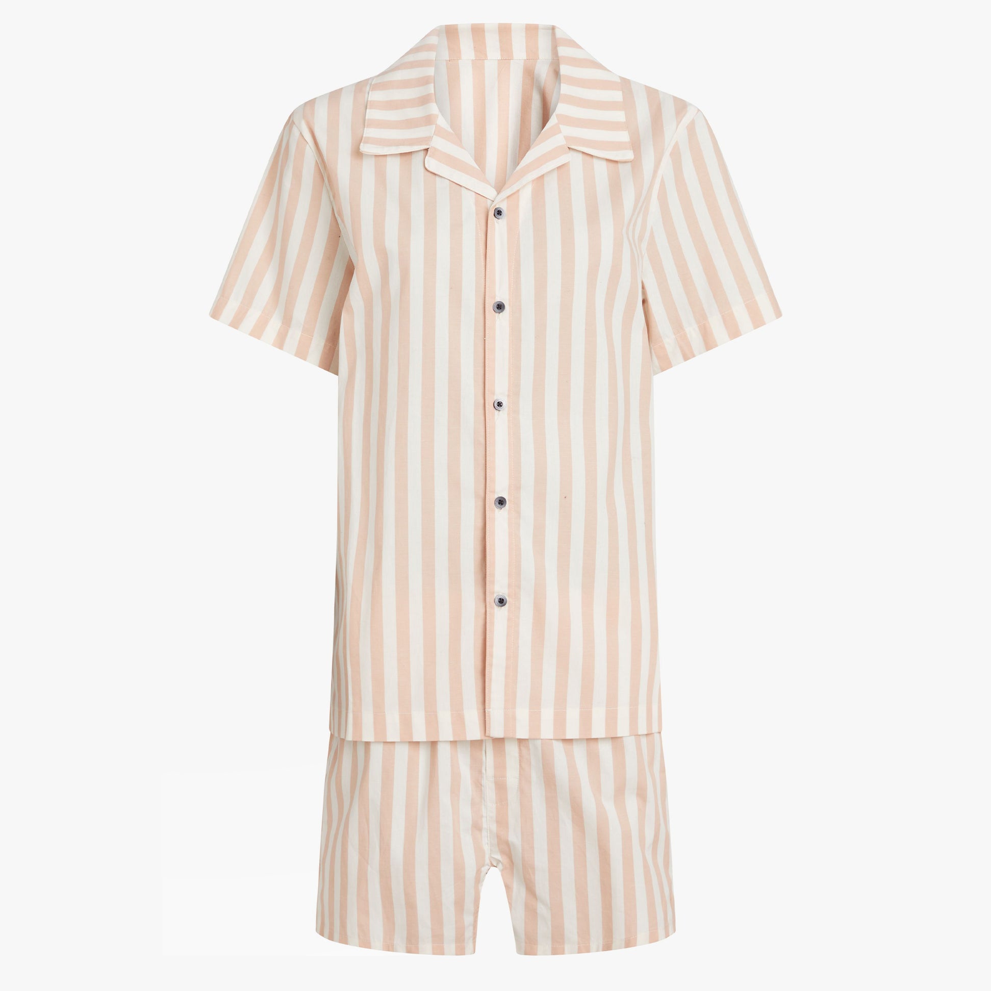 Calvin Klein S/S SHORT SET FRN Womens Pyjamas Chambray Stripe/Ash Rose front view showing short-sleeve top and shorts.