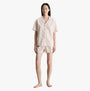 Calvin Klein S/S SHORT SET FRN Womens Pyjamas Chambray Stripe/Ash Rose front view showcasing short sleeve and shorts design.