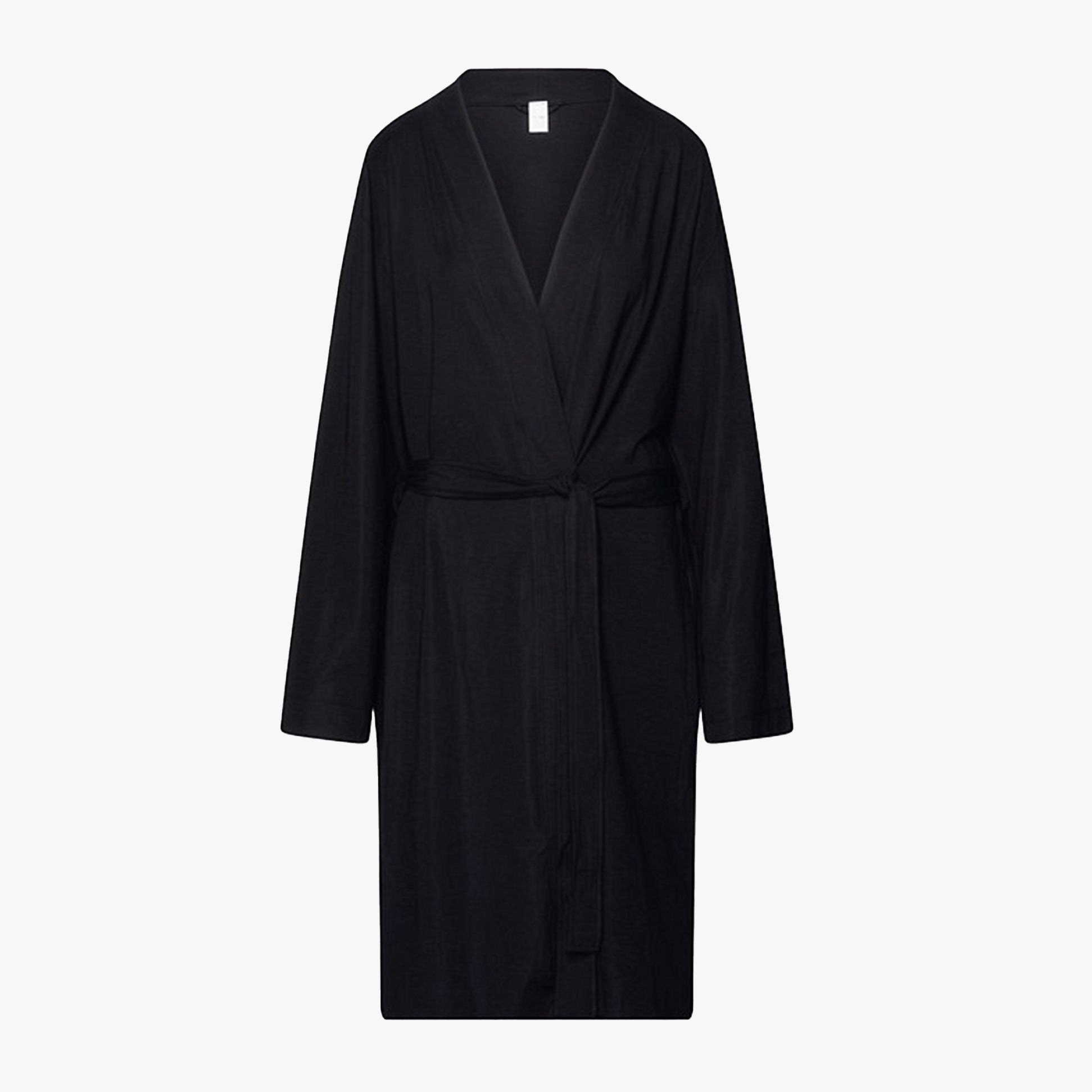 Calvin Klein INTENSE POWER Womens Bathrobe Black front view with shawl collar and belted waist