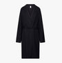Calvin Klein INTENSE POWER Womens Bathrobe Black front view with shawl collar and belted waist