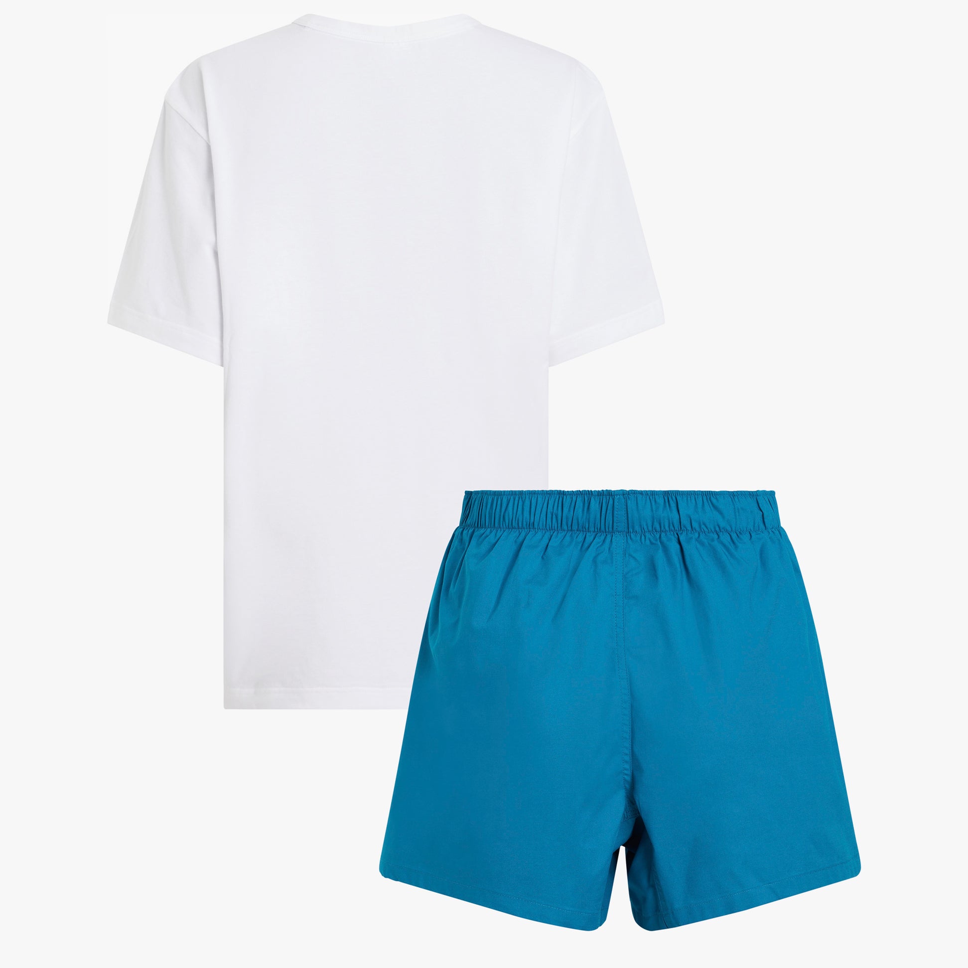 Calvin Klein MODERN COTTON Womens Short Pyjama Set Multicoloured back view showing white t-shirt and blue shorts.