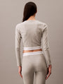 Calvin Klein MODERN RIB Womens Long-Sleeve Crop Top Crew Grey Heather back view showcasing soft fabric and cropped design.