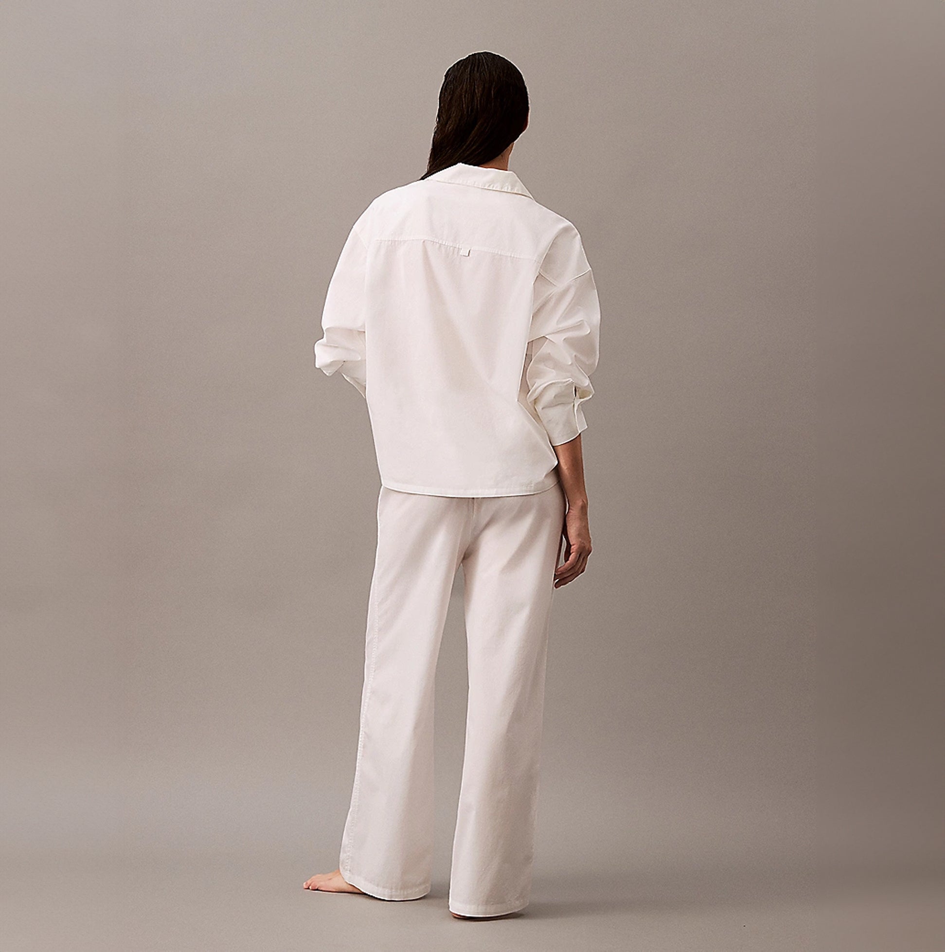 Calvin Klein COTTON POPLIN Womens Pyjama Pants White rear view showcasing the soft cotton fabric and relaxed fit.