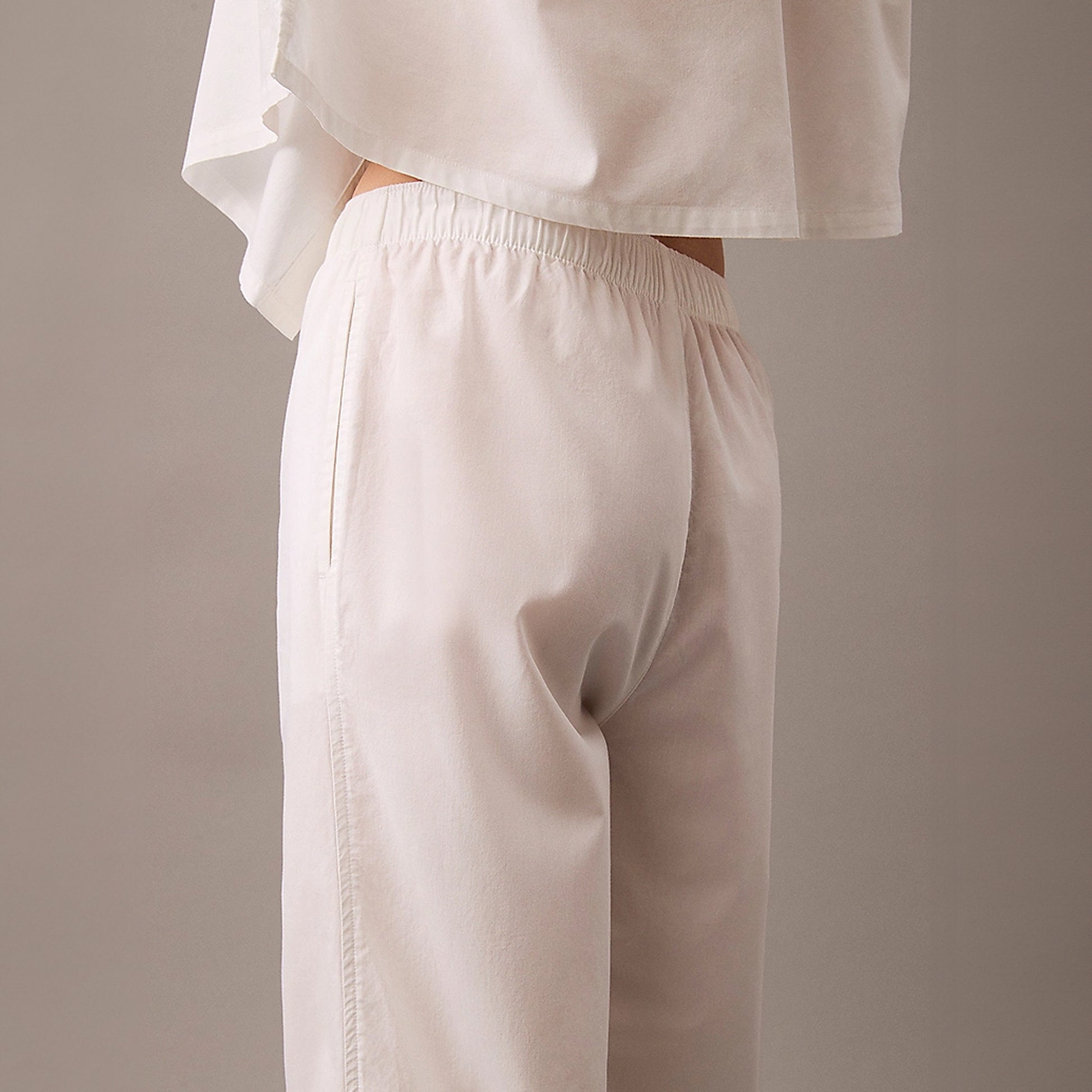 Calvin Klein COTTON POPLIN Womens Pyjama Pants White side view showcasing the elastic waistband and soft cotton fabric.