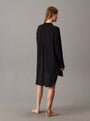 Calvin Klein WOVEN VISCOSE Womens Nightshirt Black rear view showcasing long sleeves and relaxed fit.