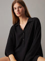 Calvin Klein WOVEN VISCOSE Womens Nightshirt Black front view on model, showcasing relaxed fit and long sleeves.