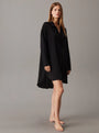 Calvin Klein WOVEN VISCOSE Womens Nightshirt Black side view showcasing long sleeves and relaxed fit.