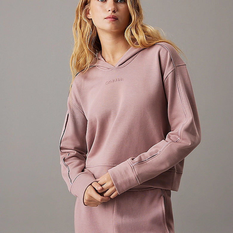 Calvin Klein TONAL LOGO LOUNGE Womens Hoodie Sand Trap front view with long sleeves and comfortable fit