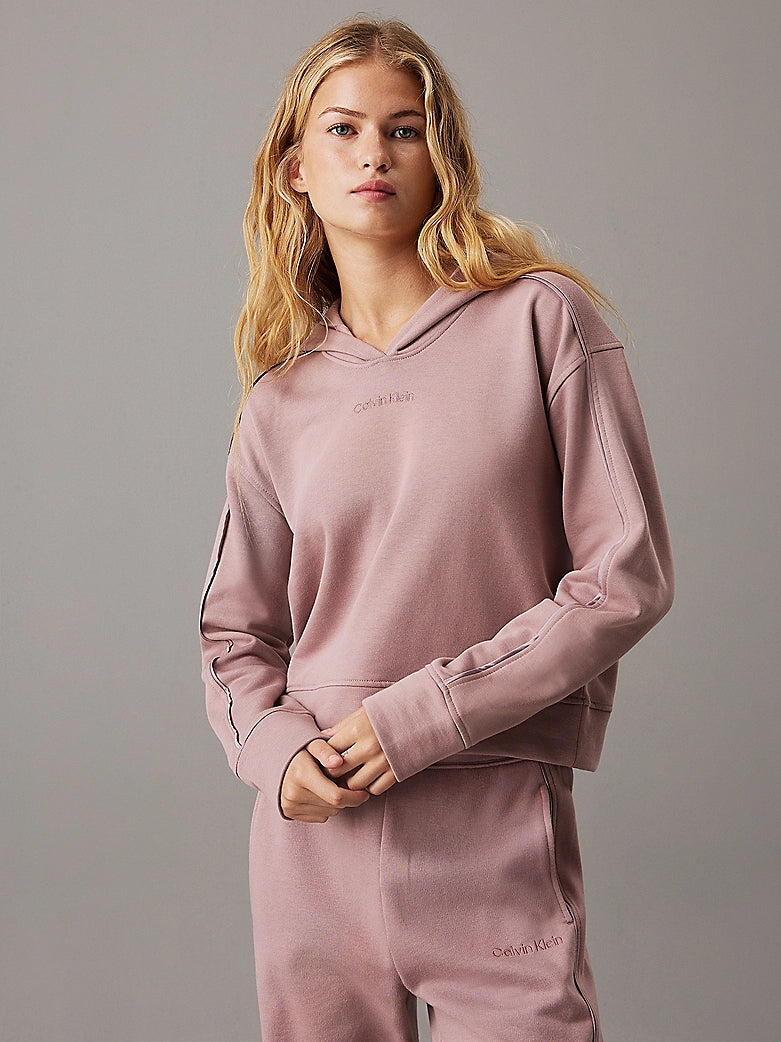 Calvin Klein TONAL LOGO LOUNGE Womens Hoodie Sand Trap front view with long sleeves and comfortable fit