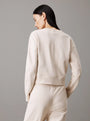 Calvin Klein COTTON FLEECE Womens Crew Pullover Sandshell back view showcasing the soft 100% cotton fabric.