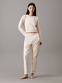 Calvin Klein COTTON FLEECE Womens Crew Pullover Sandshell front view on model with matching pants.