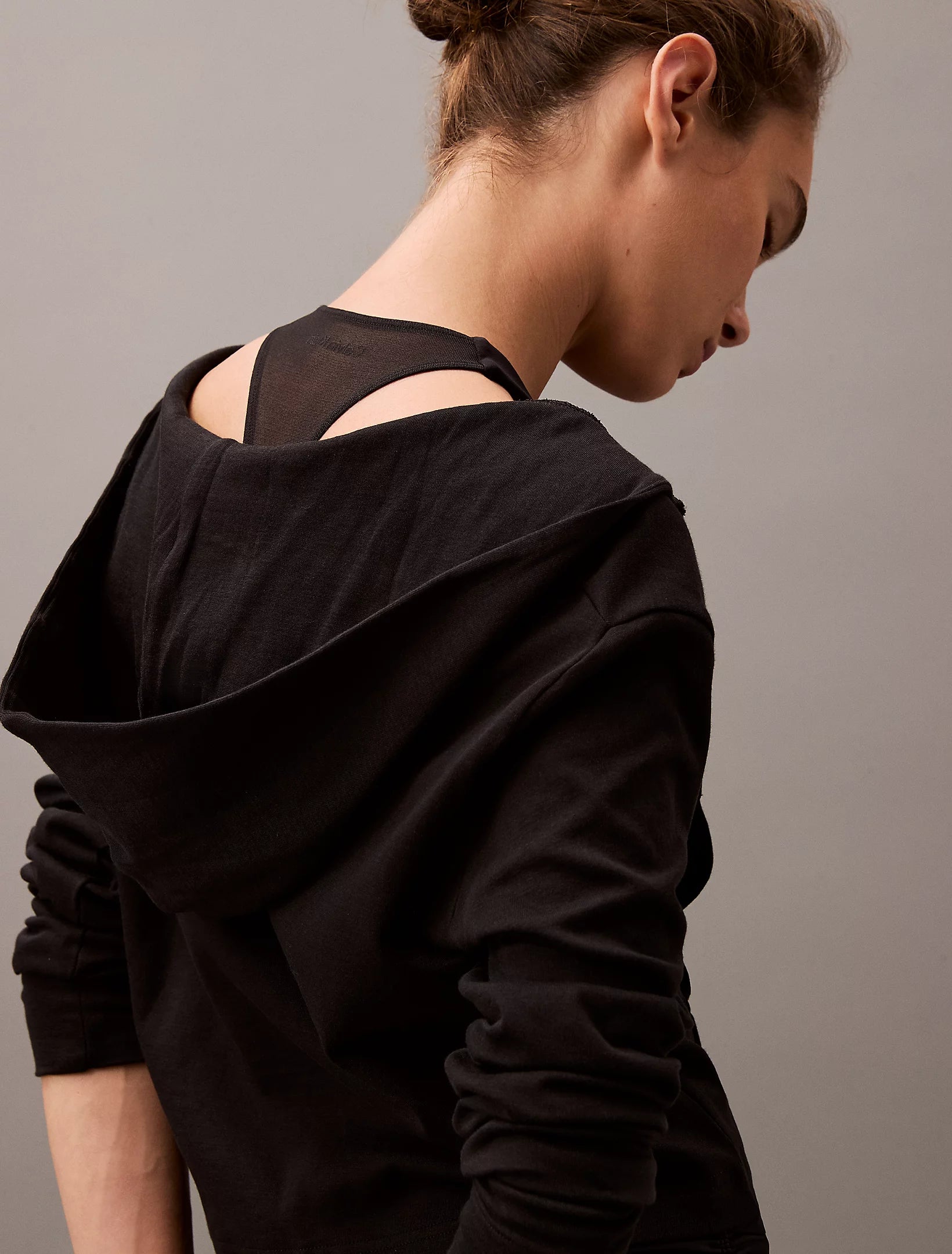 Calvin Klein MODERN TERRY Womens Full Zip Hoodie Black back view showcasing hoodie design and fabric.