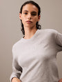 Calvin Klein MODERN TERRY Womens Sweatshirt Grey Heather front view featuring soft cotton material and embroidered logo.