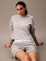 Calvin Klein MODERN TERRY Womens Sweatshirt Grey Heather front view, model wearing casual outfit.
