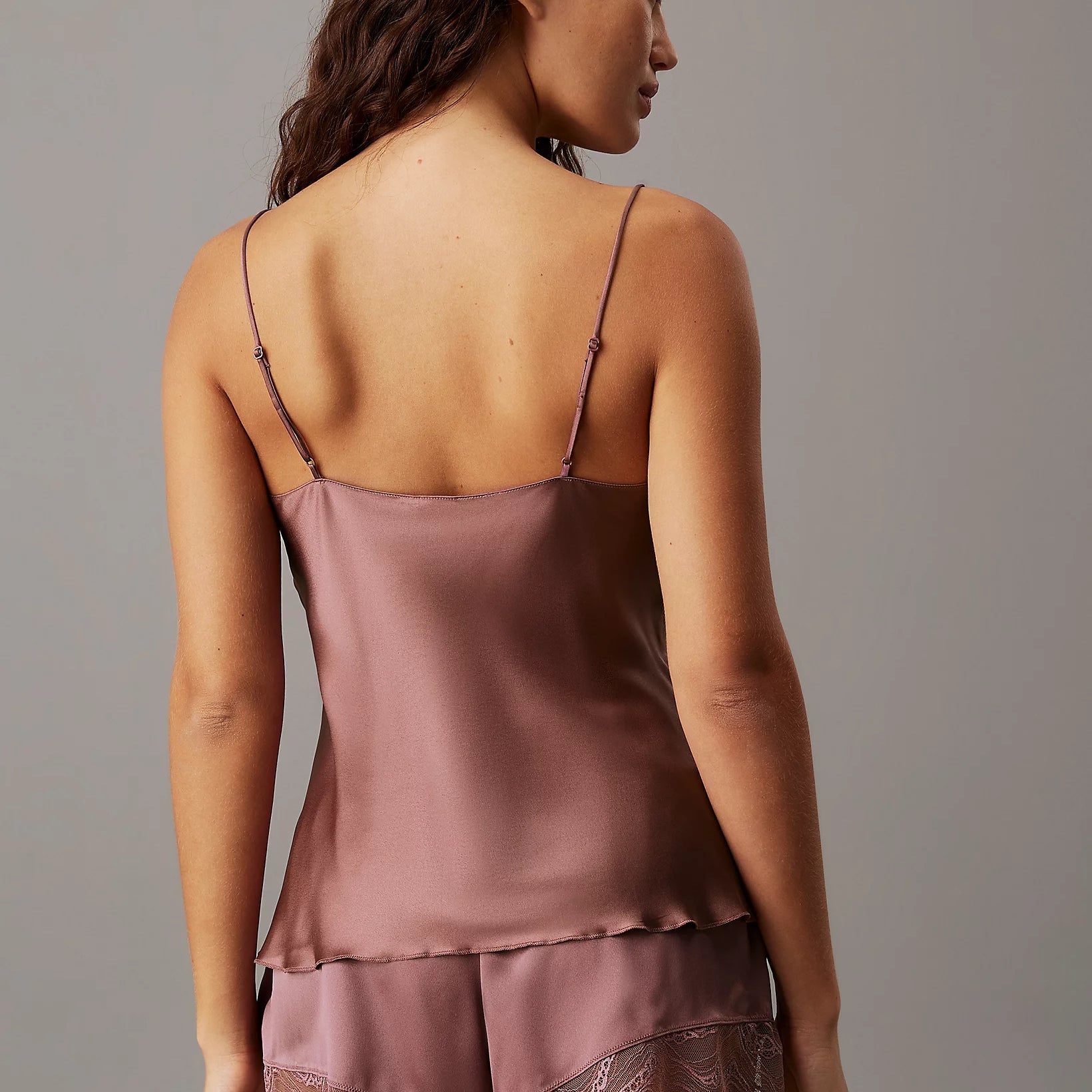 Calvin Klein CK INSTINCT SLEEP Womens Cami Vintage Pink, back view, spaghetti strap design, soft cotton material.