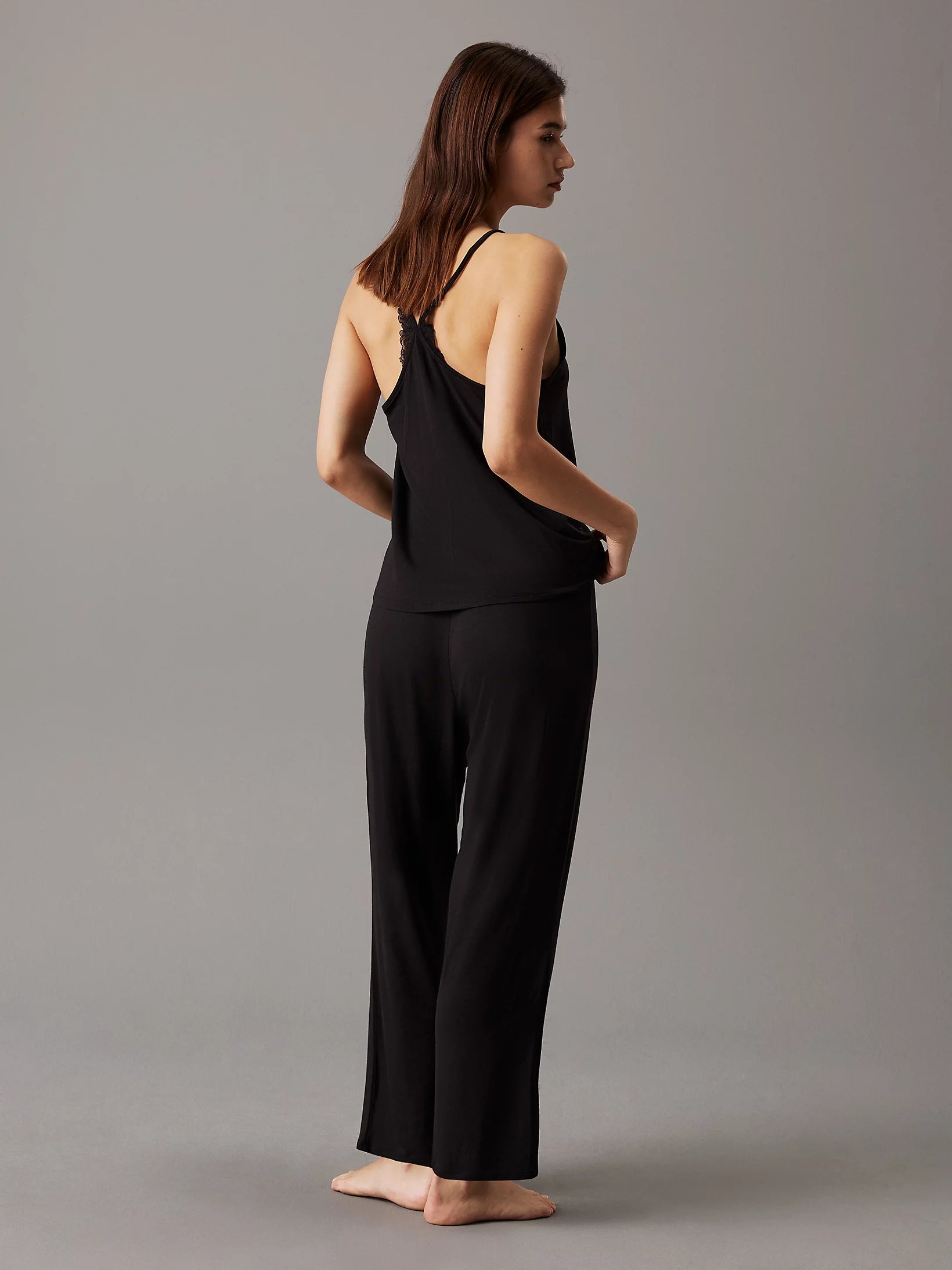 Calvin Klein CK ATTRACTION Womens Camisole Top Black back view with spaghetti straps and racer-back design.