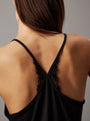 Calvin Klein CK ATTRACTION Womens Camisole Top Black back view showcasing scalloped lace trim and racer-back design.