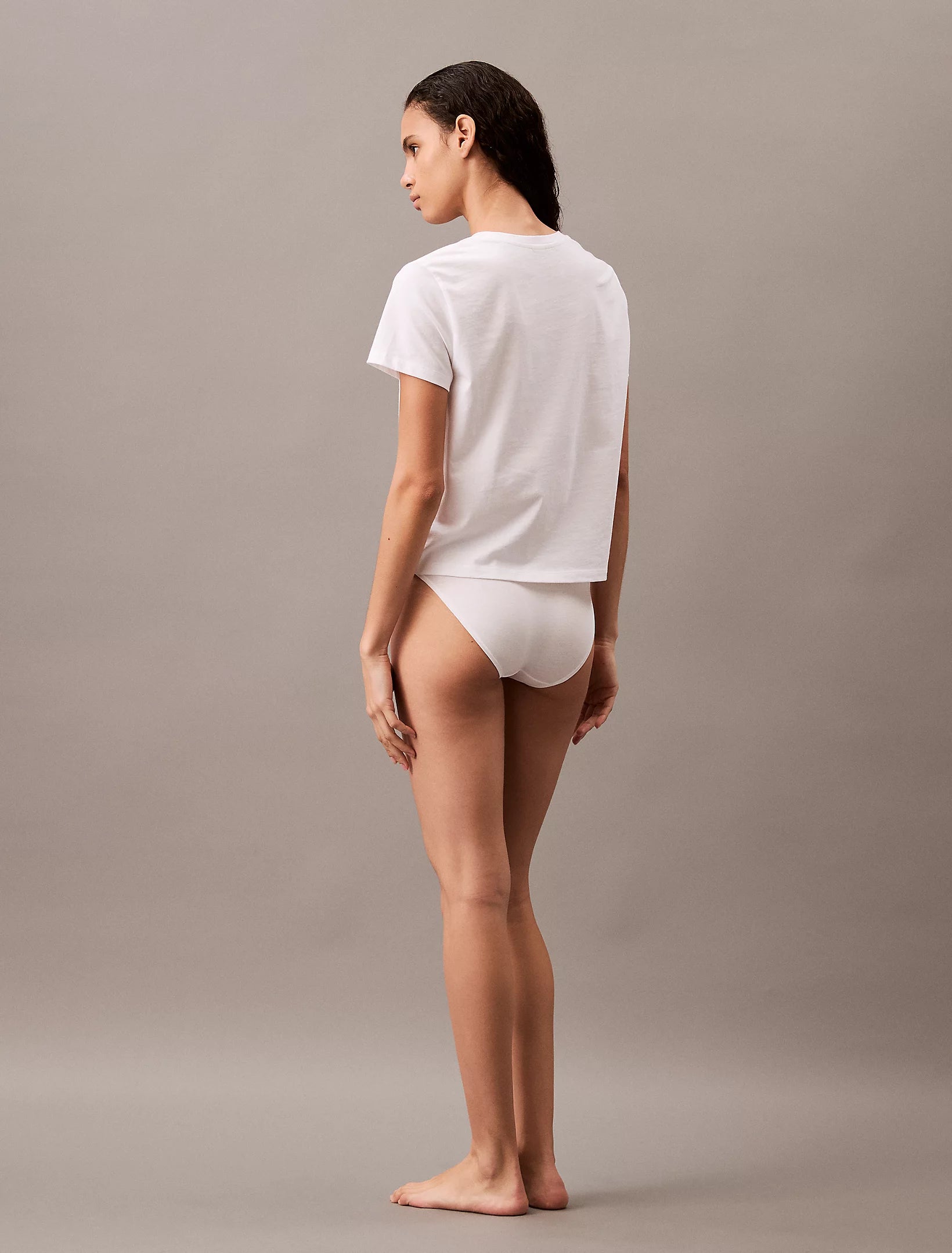 Calvin Klein COTTON TEES Womens T Shirt White, back view, showcasing comfortable cotton fabric and regular fit.