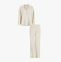 Calvin Klein WOVEN VISCOSE Womens Button Down Pants Set Diamond Logo/Cocoon front view in light beige color.