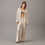 Calvin Klein WOVEN VISCOSE Womens Button Down Pants Set Diamond Logo/Cocoon, front view featuring a relaxed fit in beige.