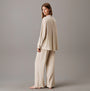 Calvin Klein WOVEN VISCOSE Womens Button Down Pants Set Diamond Logo/Cocoon back view in light beige color.