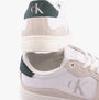 Calvin Klein CLASSIC CUPSOLE ICON Mens Trainers Bright White/Green Palm rear and side view with suede and textile materials.