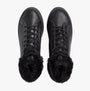 Calvin Klein BOLD PLATFORM LOW LACE UP Womens Trainers Triple Black top view featuring lace-up design and fur lining.