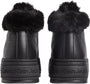Calvin Klein BOLD PLATFORM LOW LACE UP Womens Trainers Triple Black rear view showcasing plush fur trim and sleek leather design.