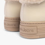 Calvin Klein BOLD PLATFORM LOW LACE UP Womens Trainers Eggshell/Savannah Tan detail view showing branding and low-top design