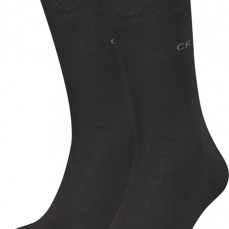 Calvin Klein 2 Pack Mens Crew Classic Socks Black front view showcasing two black crew socks with CK logo.