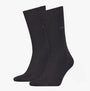 Calvin Klein 2 Pack Mens Crew Classic Socks Black front view showing two pairs of socks with logo, made from cotton and polyamide.
