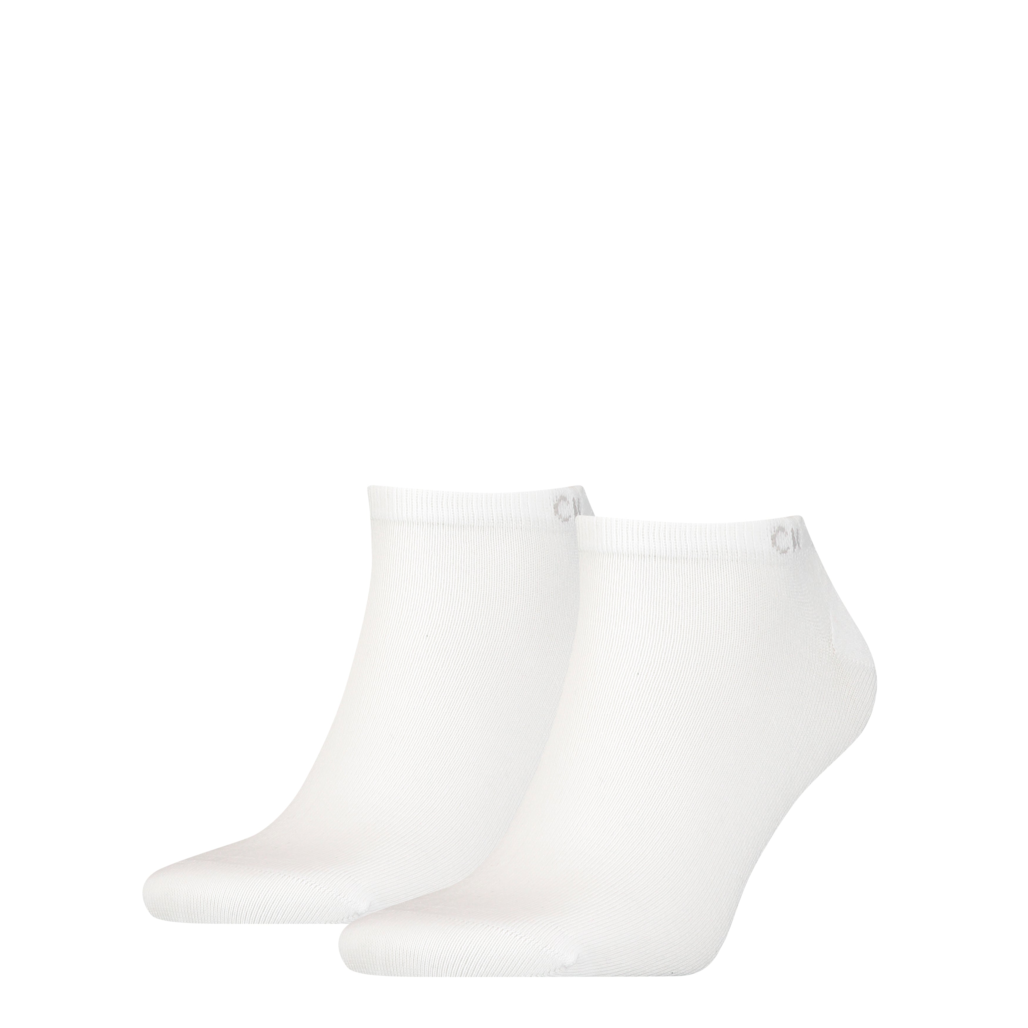 Calvin Klein 2 Pack Mens Ankle Trainer Socks White, front view showcasing two pairs of ankle socks in white.