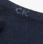 Calvin Klein 2 Pack Mens Ankle Trainer Socks Navy close-up detail view showing CK logo on sock.