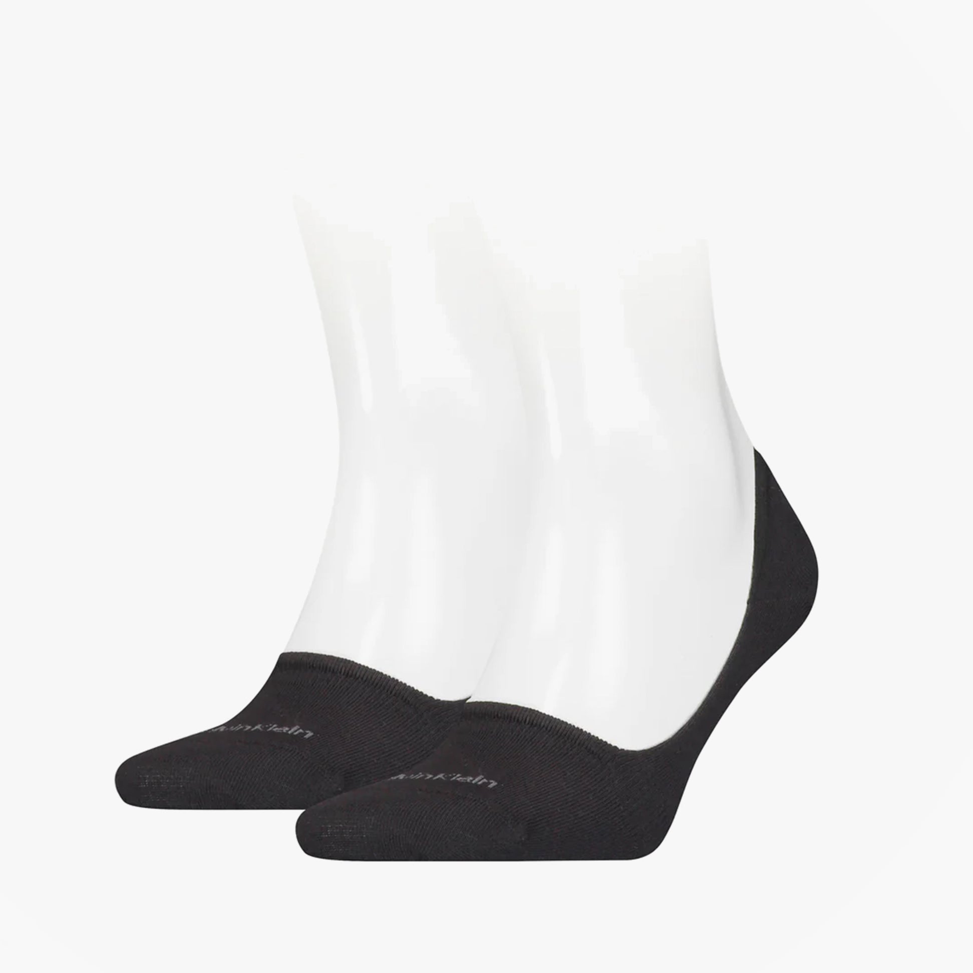Calvin Klein 2 Pack Mens Invisible Socks Black side view showing soft cotton blend, reinforced heel and toe design.