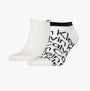 Calvin Klein 2 Pack Mens Ankle Signiture Socks White, side view showing solid and logo design socks.