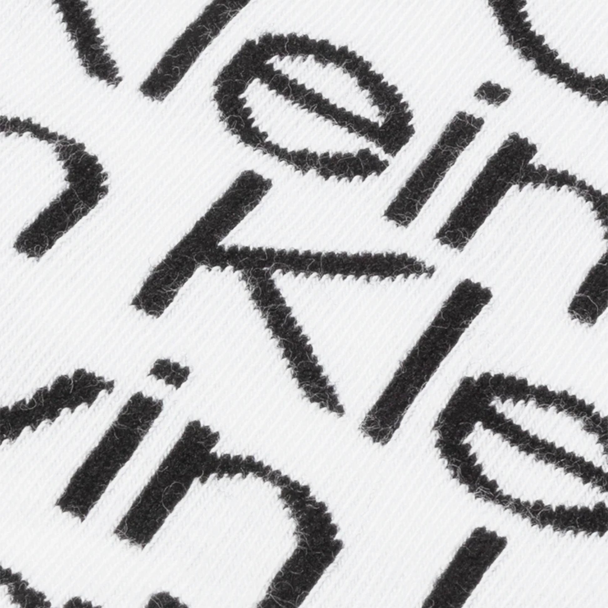 Calvin Klein 2 Pack Mens Ankle Signiture Socks White detailed view of logo pattern on fabric.