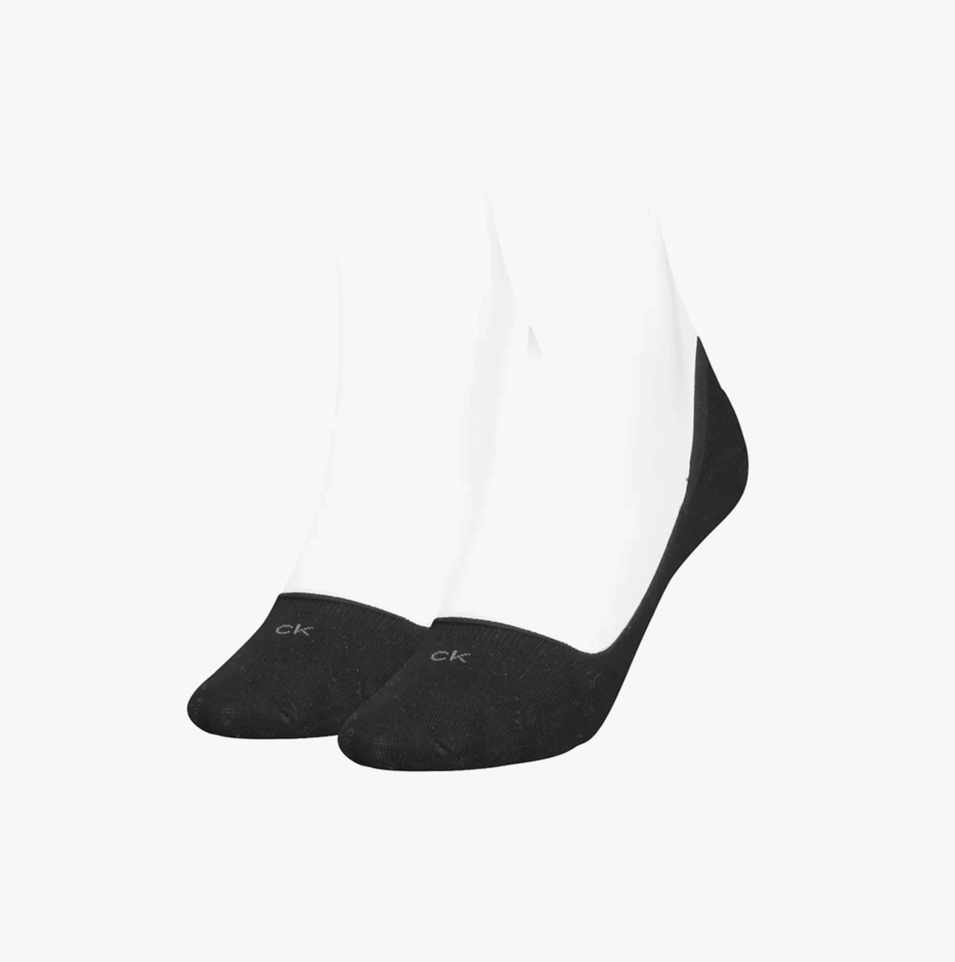 Calvin Klein 2 Pack Womens Invisible Socks Black front view showcasing sleek design and logo detail.
