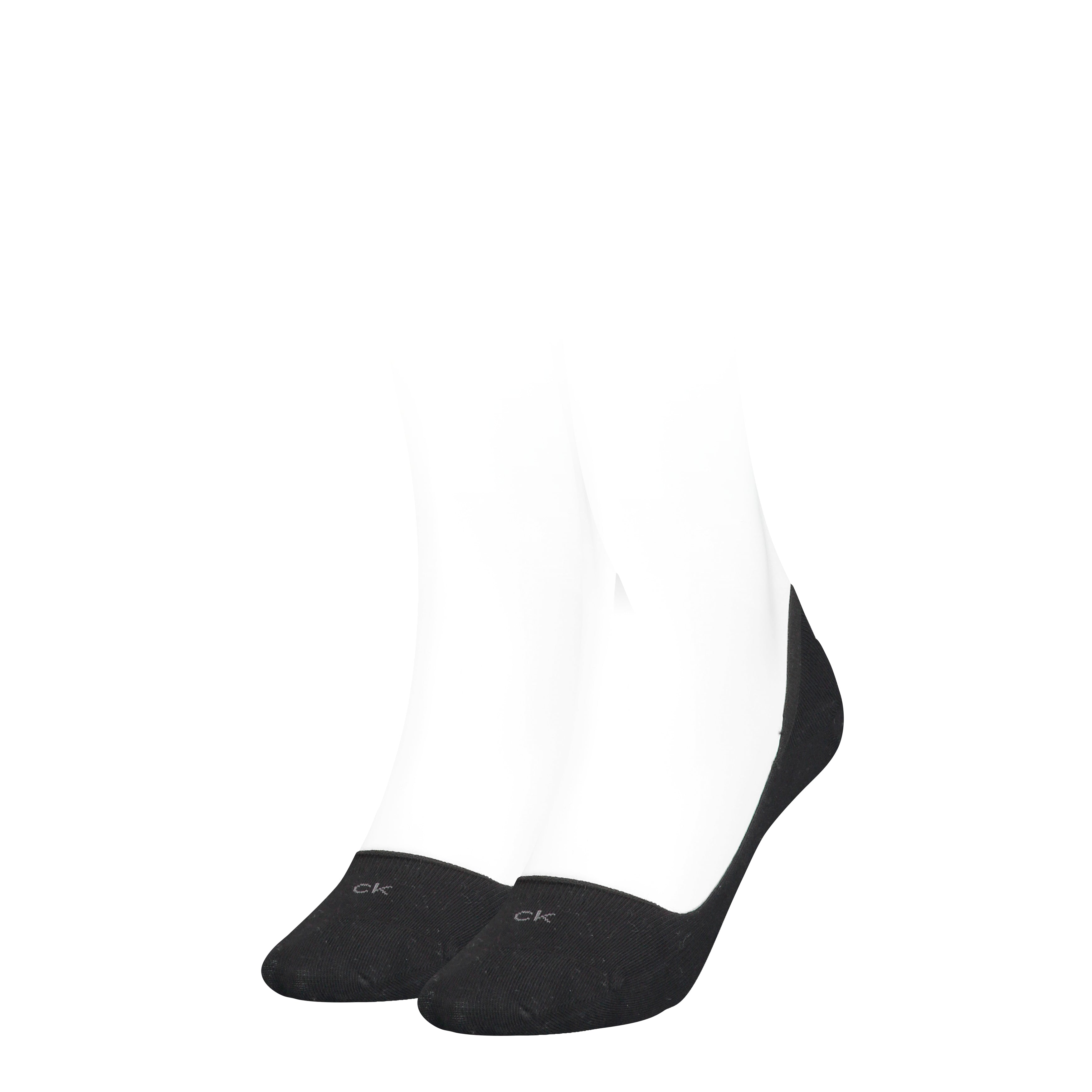 Calvin Klein 2 Pack Womens Invisible Socks Black front view showcasing soft, comfortable black material and logo.